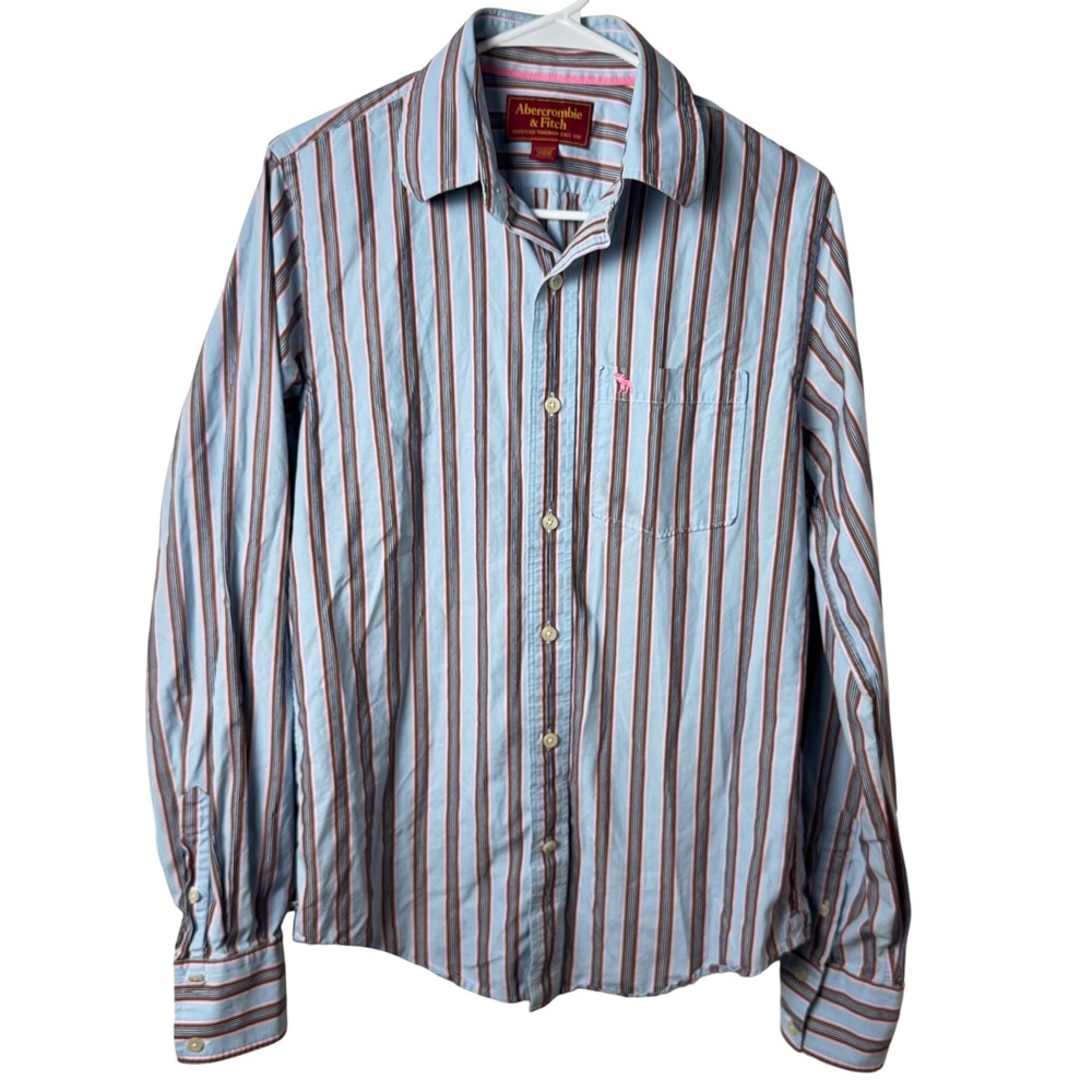 Abercrombie & Fitch Button Down Shirt Sz M Blue Striped Long Sleeve Cotton 90s